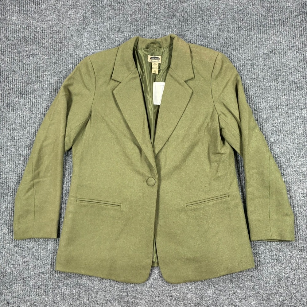 Mark Reed Womens Size 12 Olive Green 100% Wool Blazer Jacket Single Button Lined